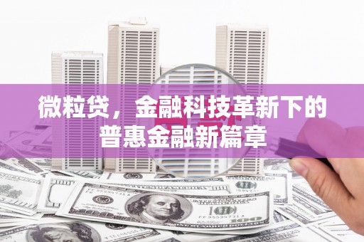 涧西微粒贷，金融科技革新下的普惠金融新篇章